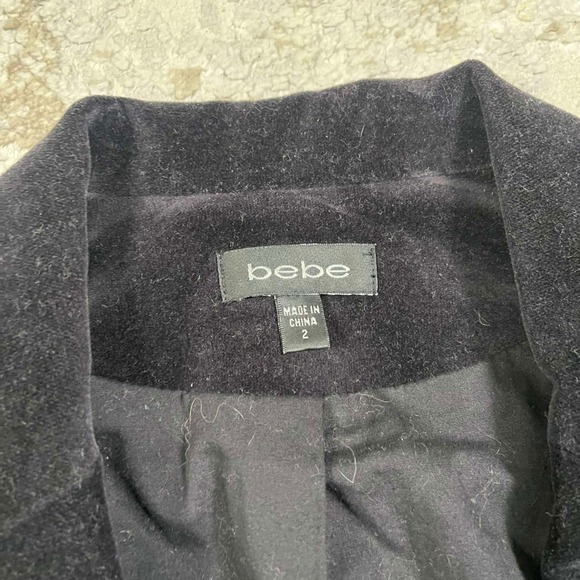 Bebe Black Velvet Military Blazer Jacket Belted Peplum Coat Y2K Womens Size 2 - Picture 2 of 10